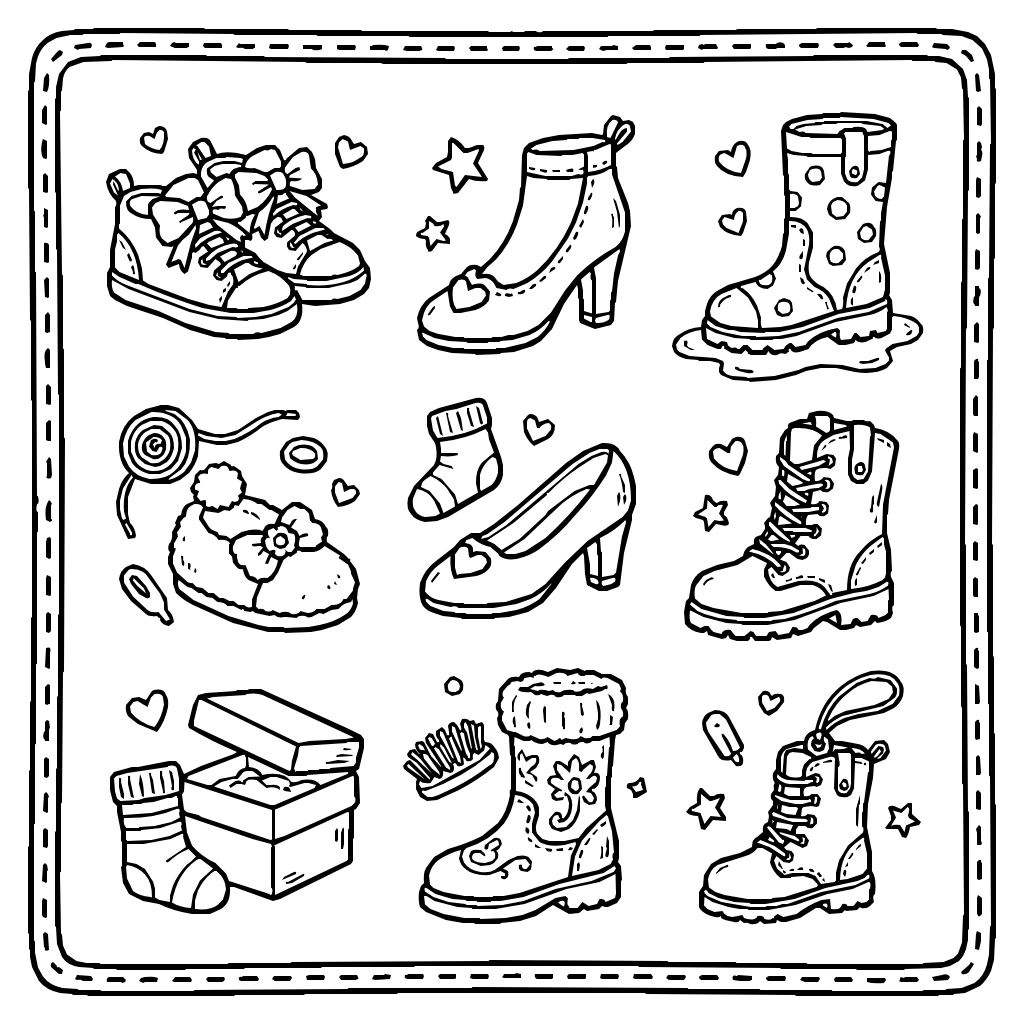 Shoes And Boots Collection Coloring Page