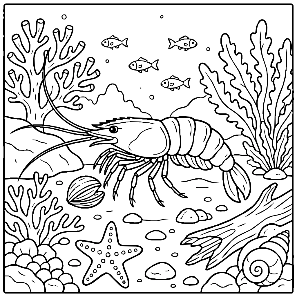 Shrimp Walking On Ocean Floor Coloring Page
