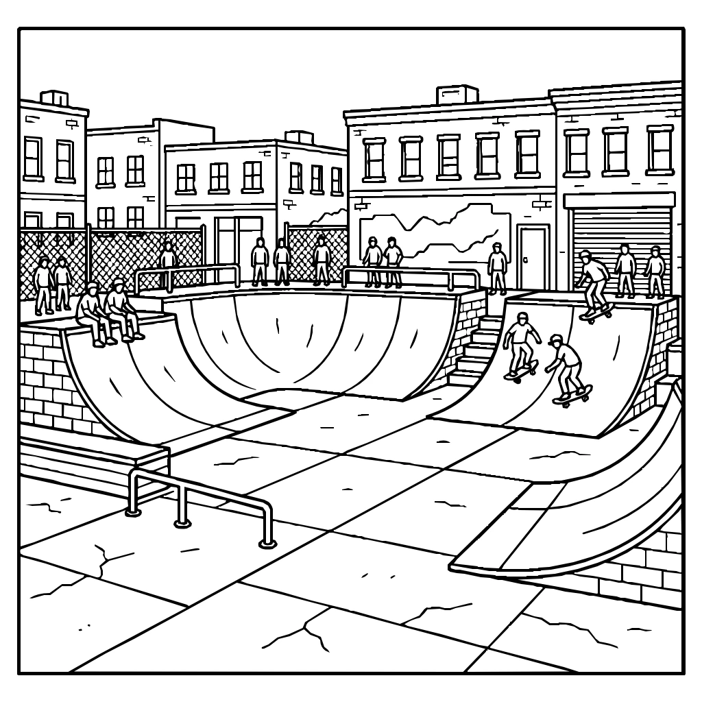 Skateboard Park With Ramps Coloring Page