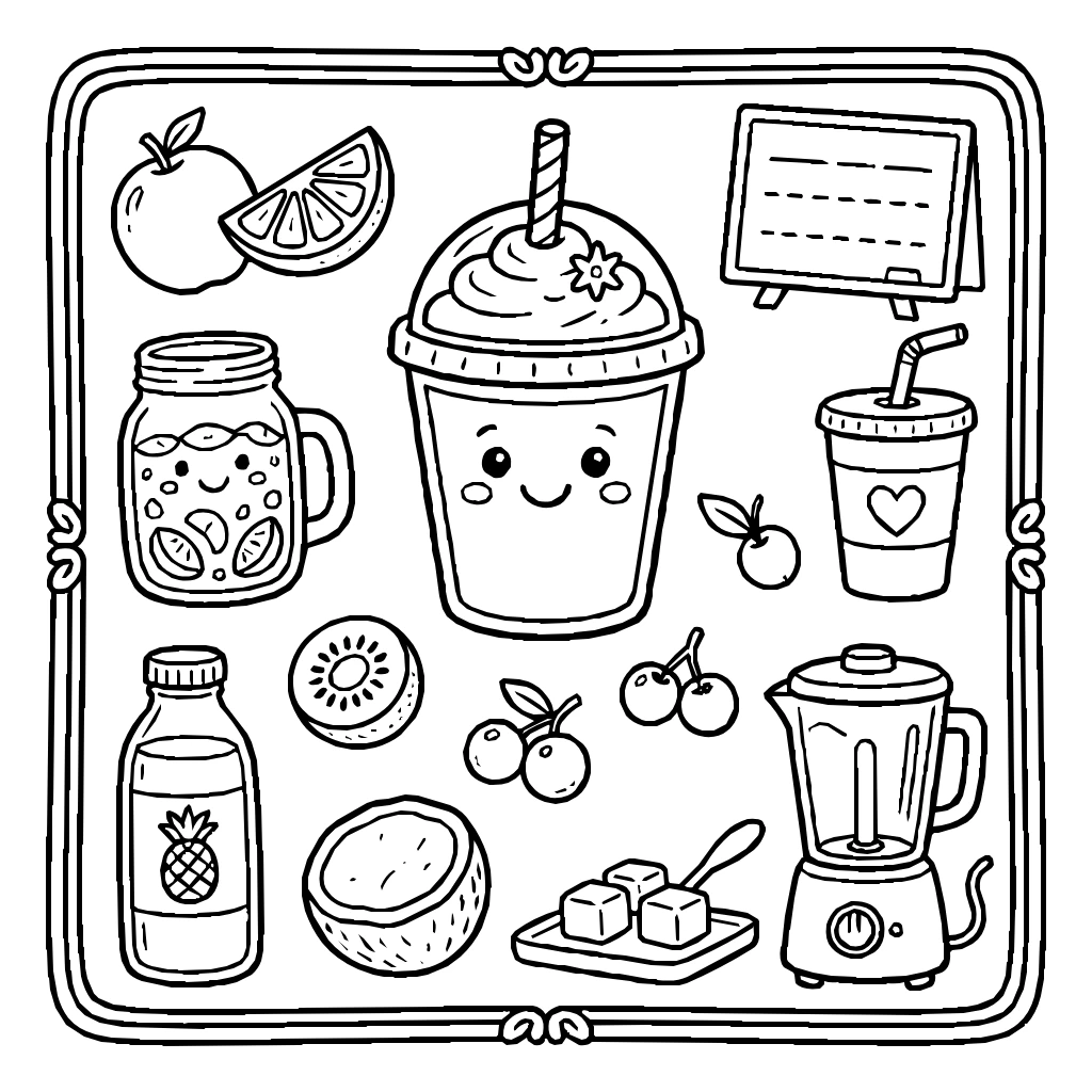 Smoothie And Juice Collection Coloring Page