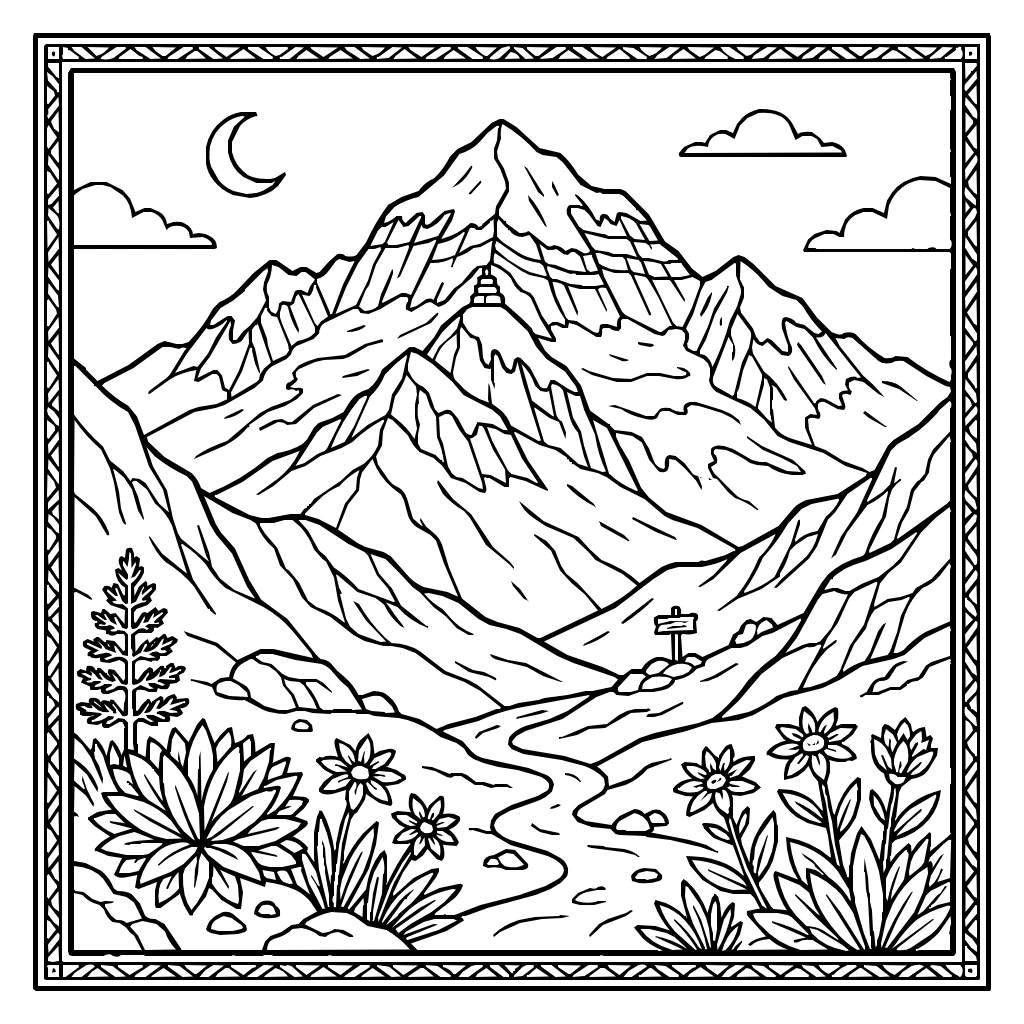 Snowy Peak Majestic Summit Coloring Page