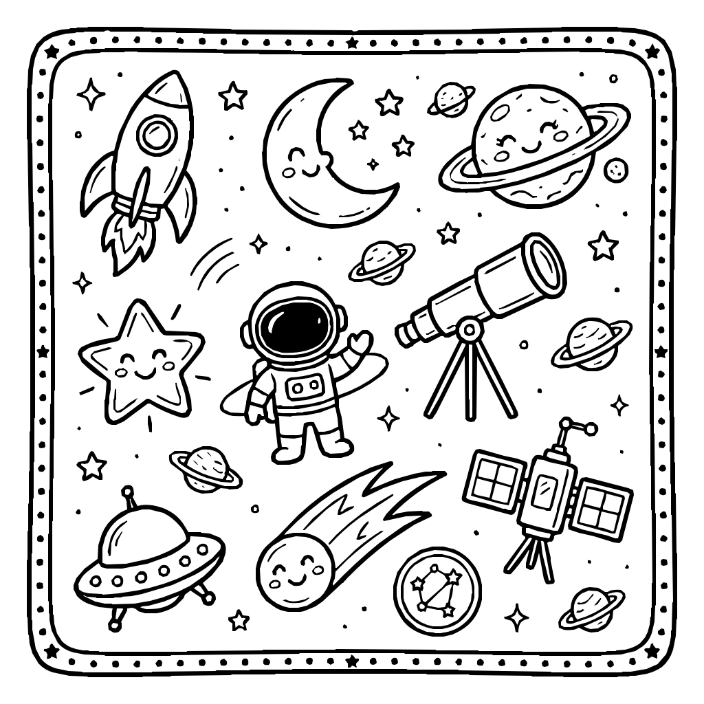Space And Astronomy Set Coloring Page