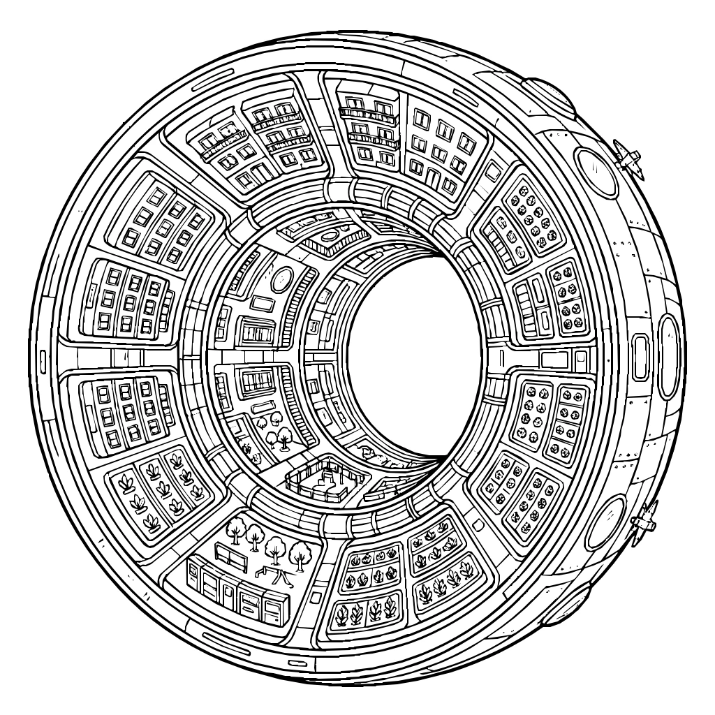 Spinning Space Ring Habitat Interior Coloring Page
