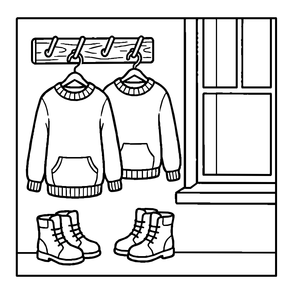 Sweaters Hanging On A Coat Rack Coloring Page