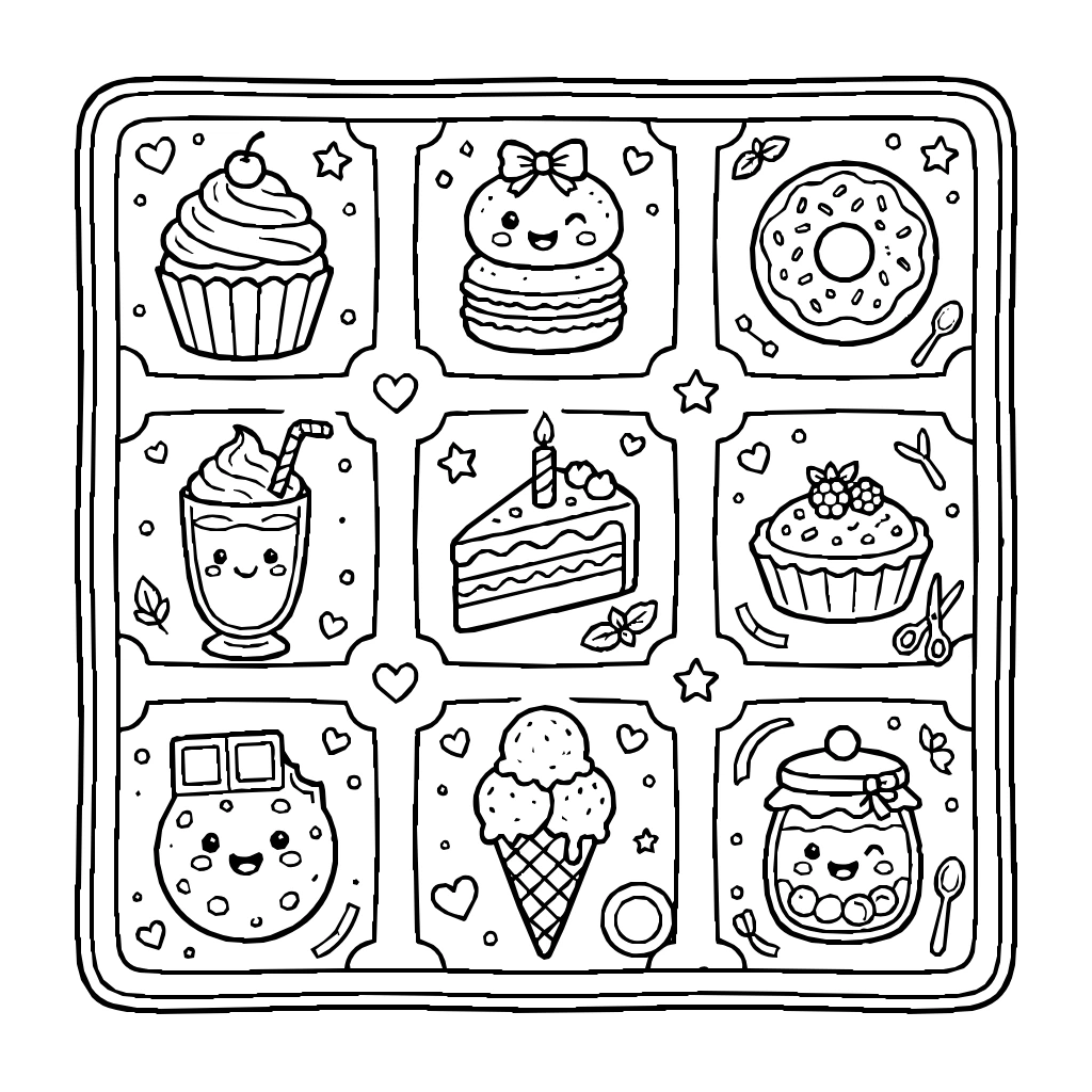 Sweet Desserts Ice Cream Collection Coloring Page
