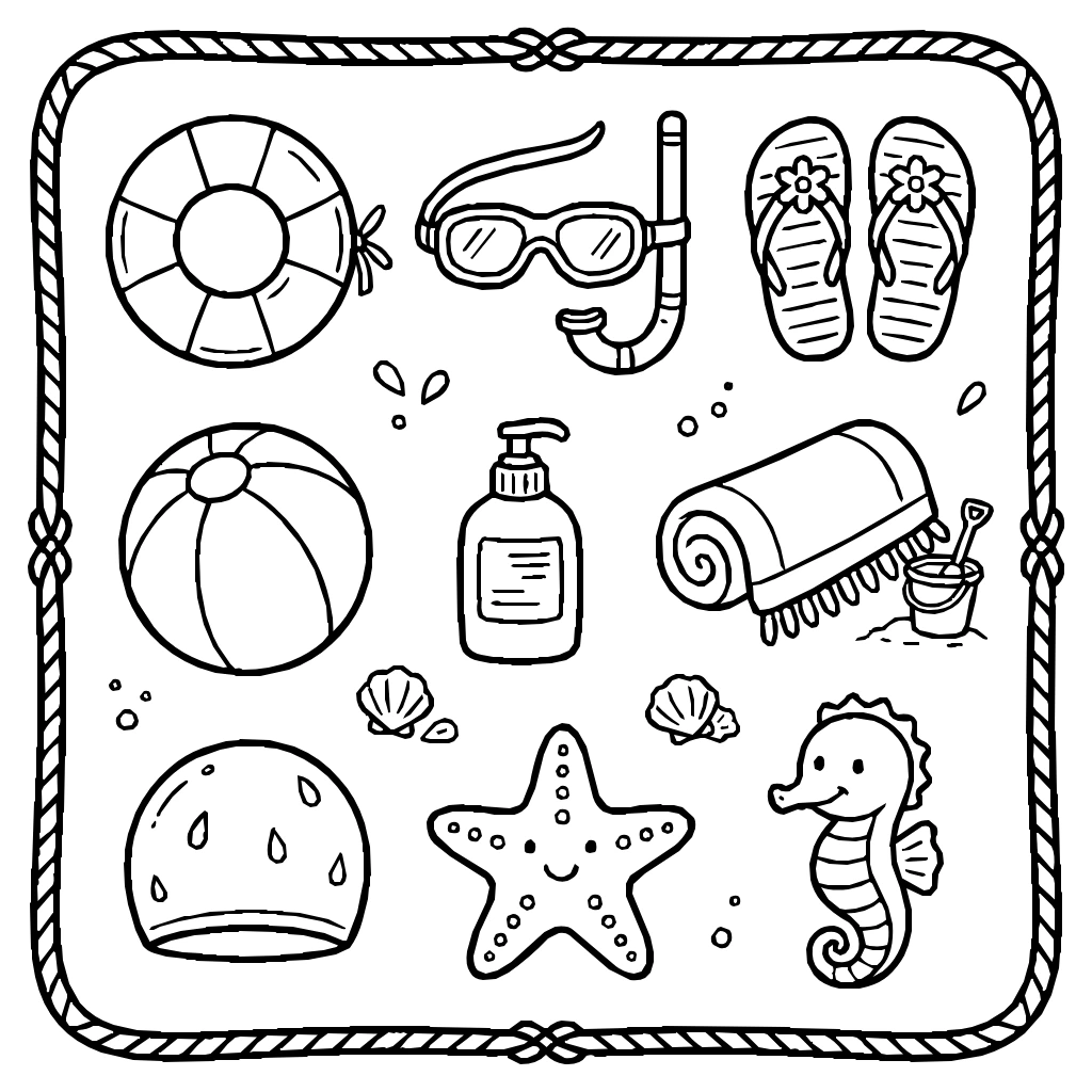 Swimming And Holiday Set Coloring Page