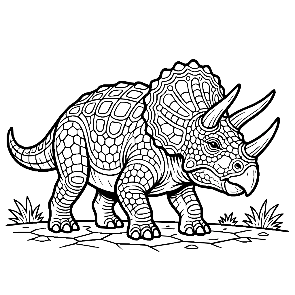 Triceratops Charging With Massive Horns Coloring Page