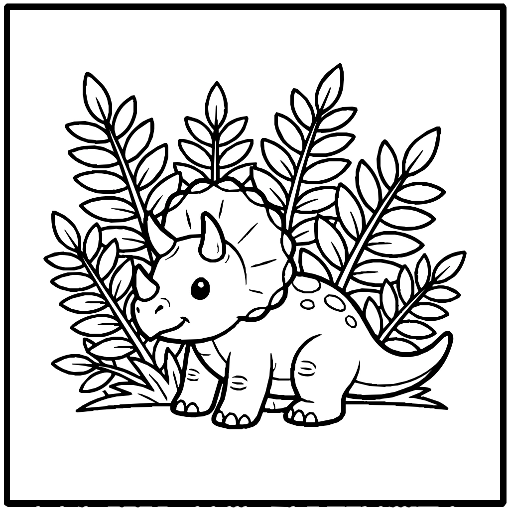 Triceratops In A Fern Coloring Page