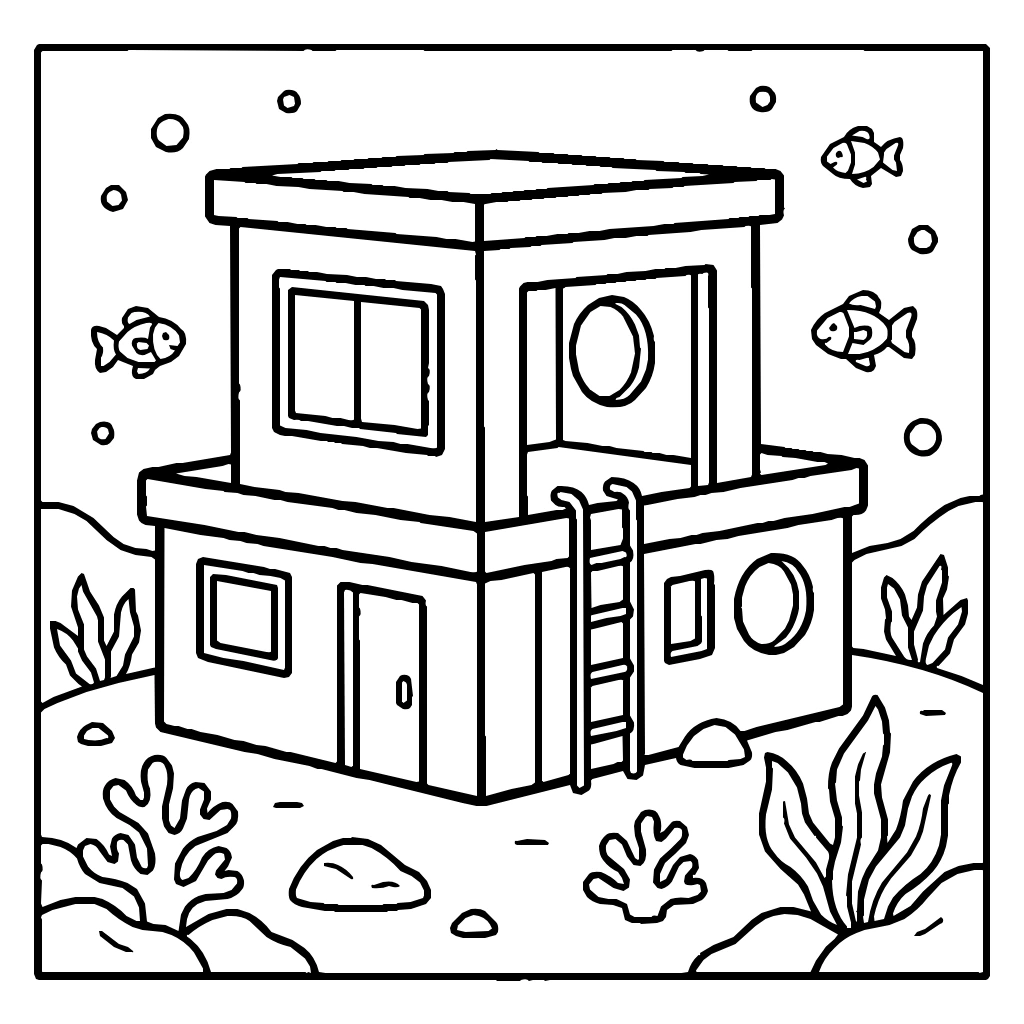 Underwater Fish City Coloring Page