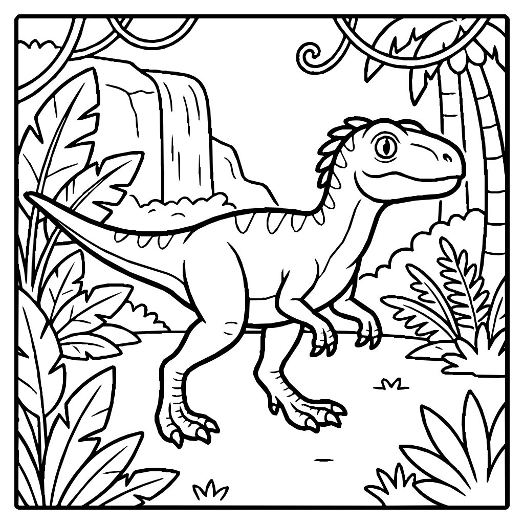 Velociraptor Walking In The Jungle Coloring Page