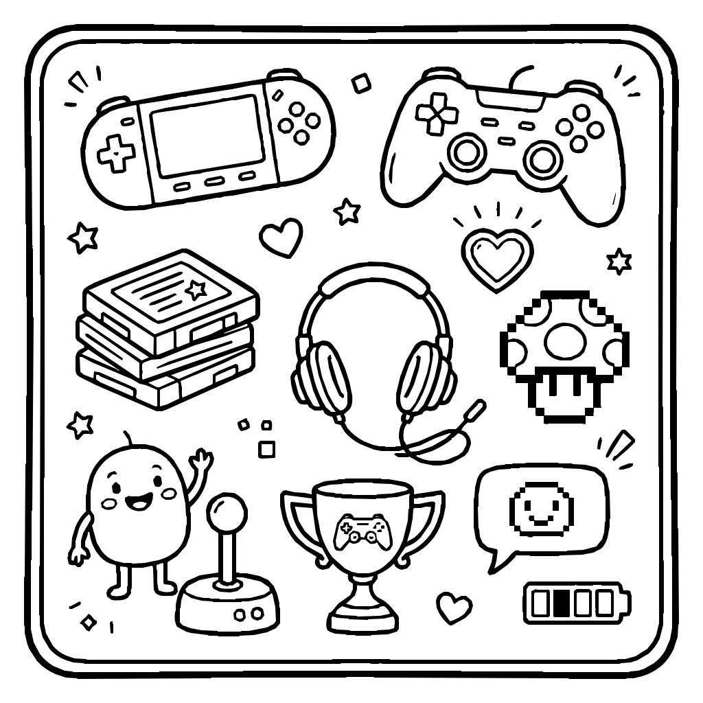 Video Games And Controllers Set Coloring Page