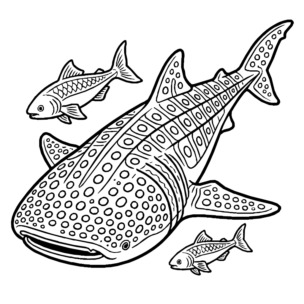 Whale Shark With Remora Fish Coloring Page