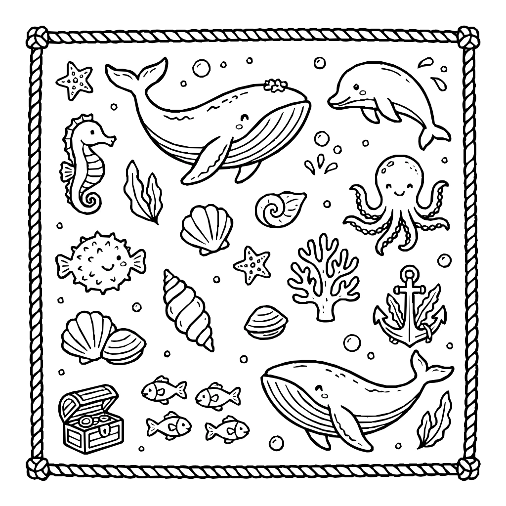 Whales And Dolphins World Set Coloring Page