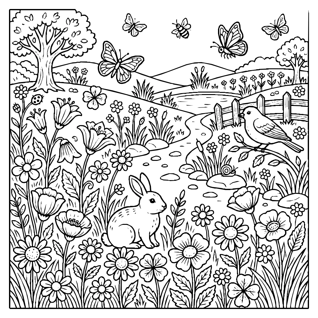 Wild Flower Meadow Coloring Page