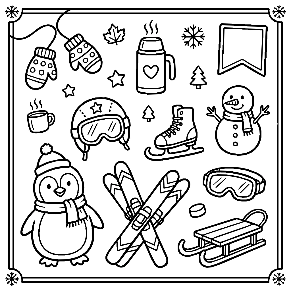 Winter Compilation Elements Coloring Page