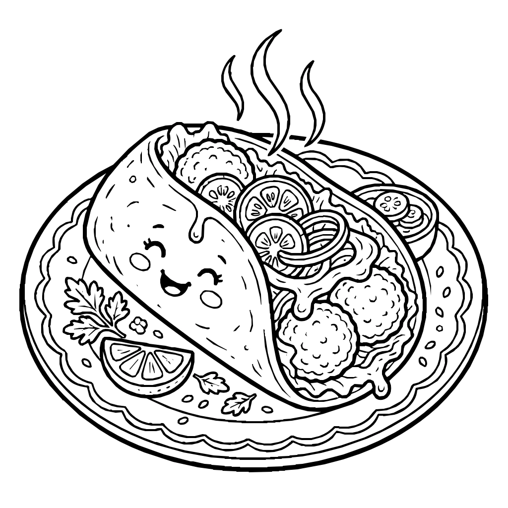 Wrap With Vegetables And Tahini Sauce Drizzle Coloring Page