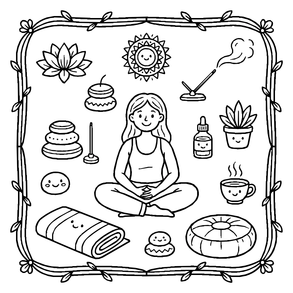Yoga And Wellness Collection Coloring Page