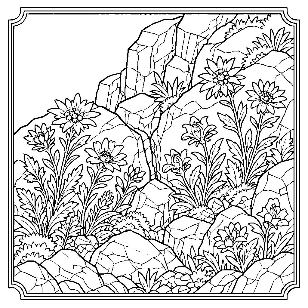 Alpine Wildflowers Rocky Crevice Coloring Page
