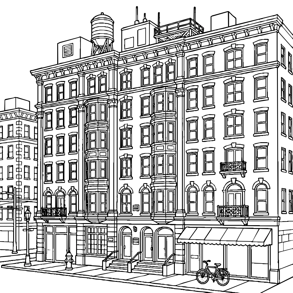 Architectural Detail Of A City Center Building Coloring Page