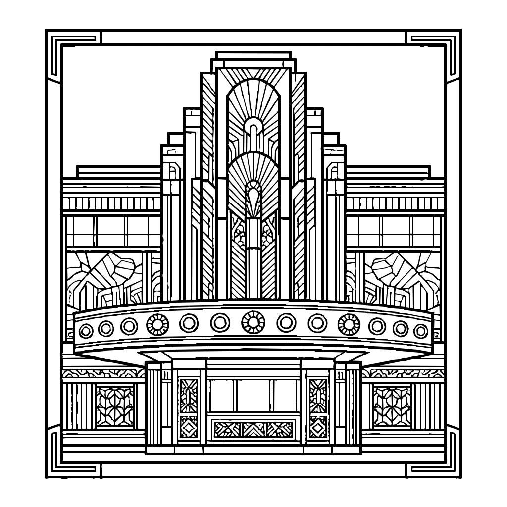 Artdeco Theater Facade Marquee Coloring Page