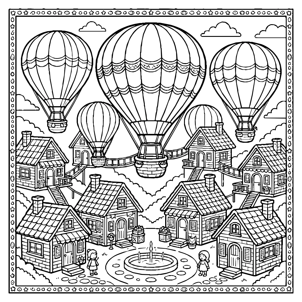 Balloons Launch Site Baskets Coloring Page