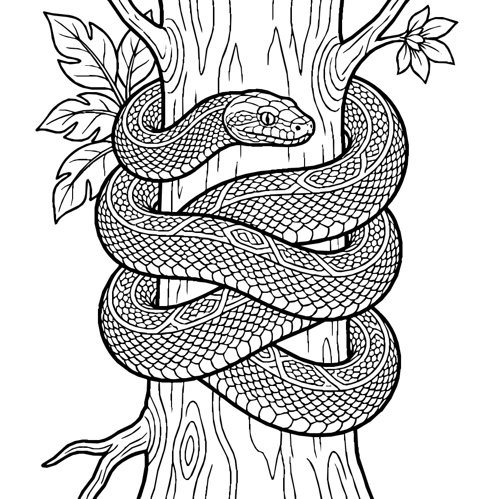 Boa Constrictor Coiled Tree Coloring Page