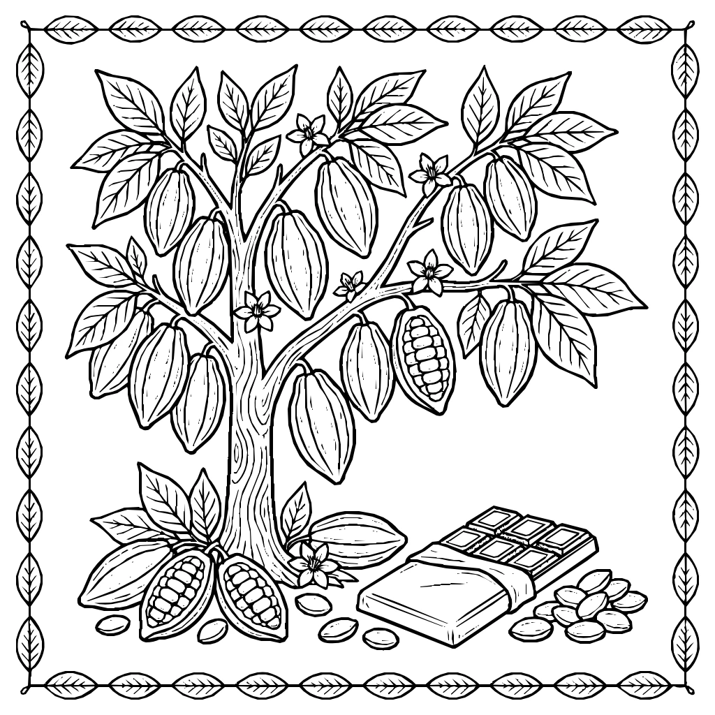 Cacao Pods Chocolate Coloring Page