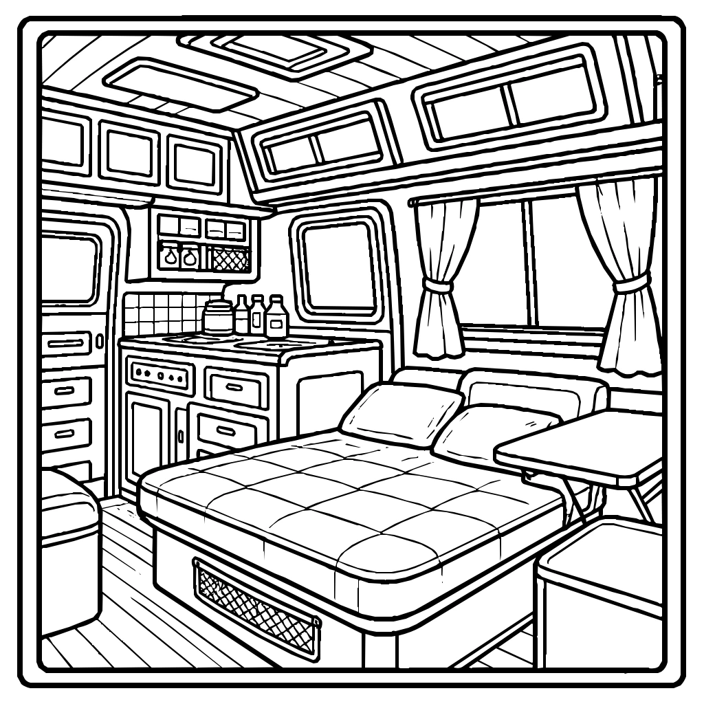Campervan Interior Fold Out Bed Coloring Page