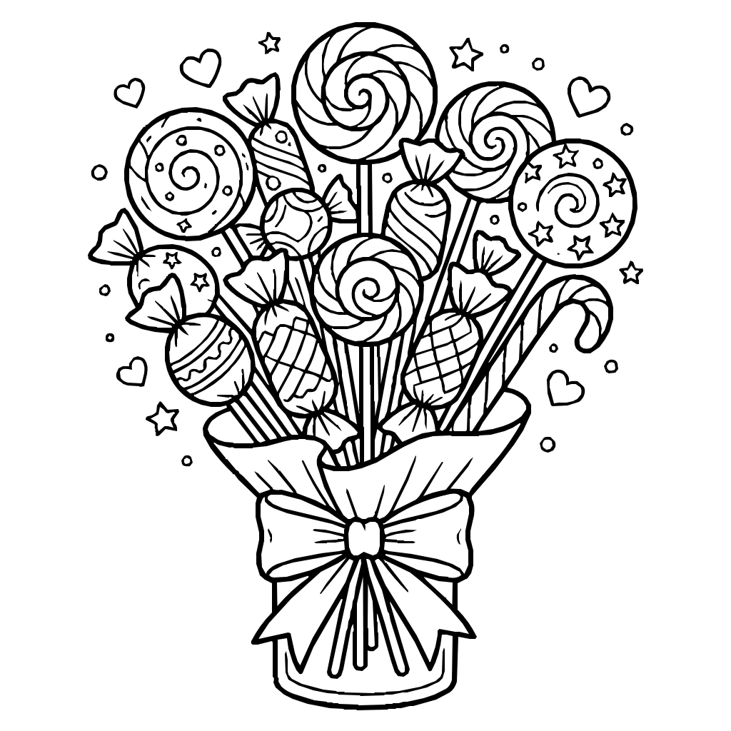 Candy Bouquet Wrappers Coloring Page