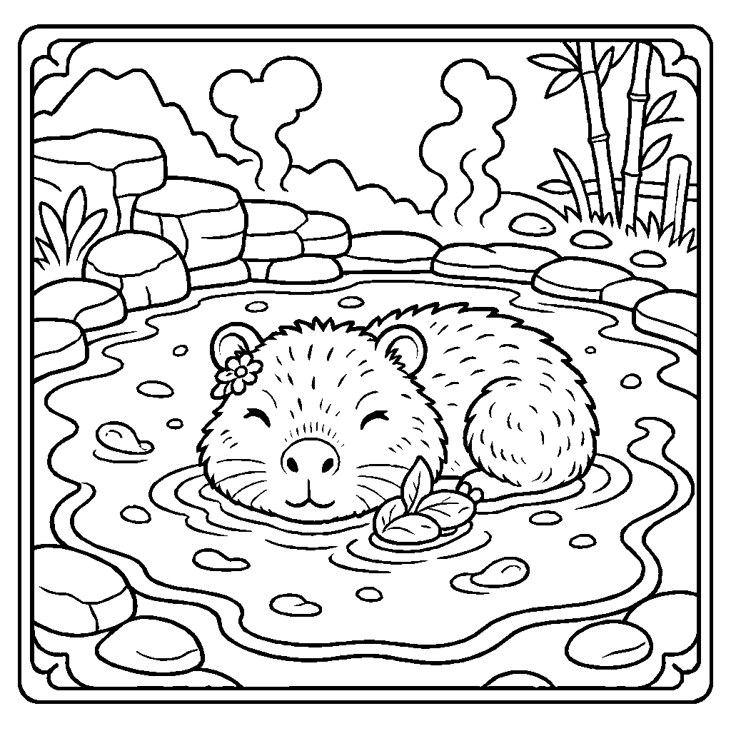 Capybara In Pool Coloring Page