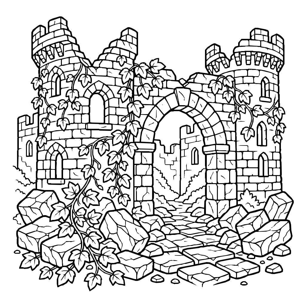 Castles Ruined Ivy Broken Arch Coloring Page
