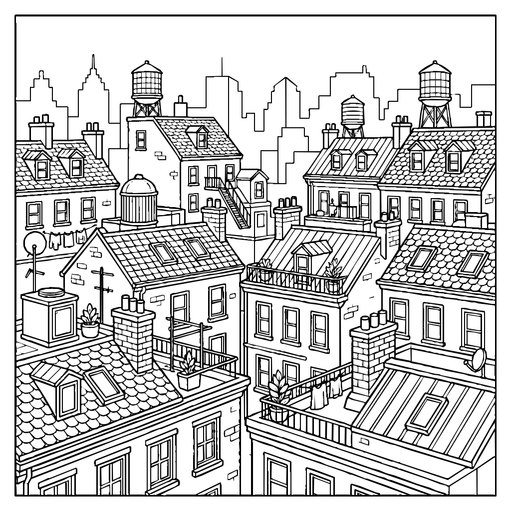 City Rooftops Coloring Page