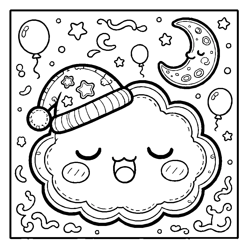 Cloud Pillow Yawning Moon Coloring Page