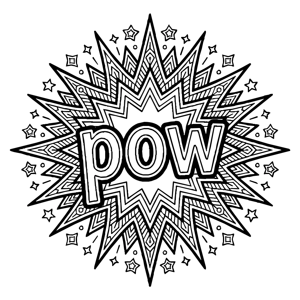 Comic Book Pow Burst With Starburst Lines Coloring Page