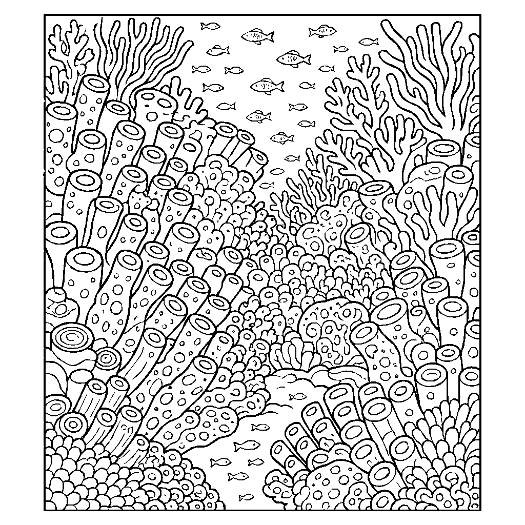 Coral Reef Wall Sponges Fish Coloring Page