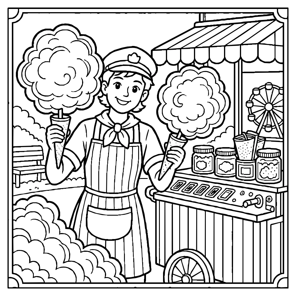 Cotton Candy Vendor Coloring Page