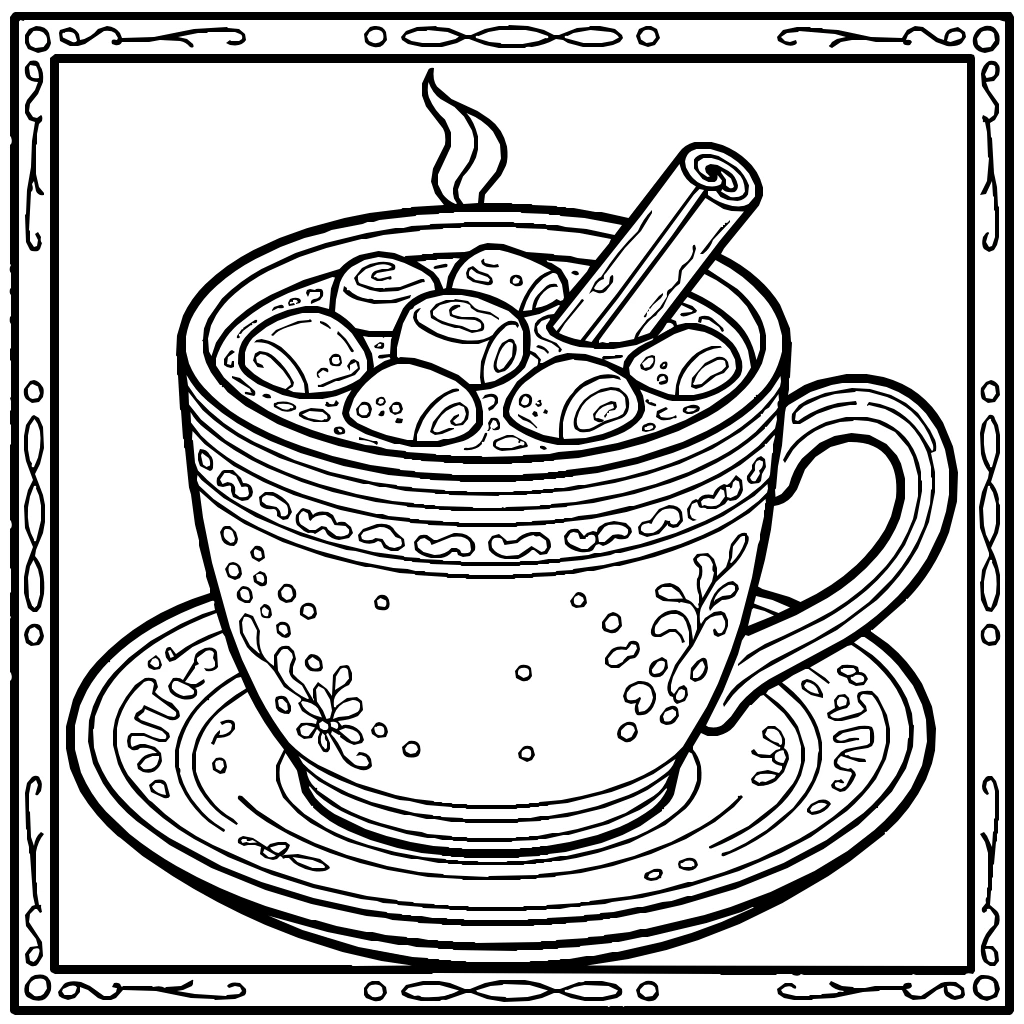 Cozy Cocoa Marshmallows Cinnamon Coloring Page