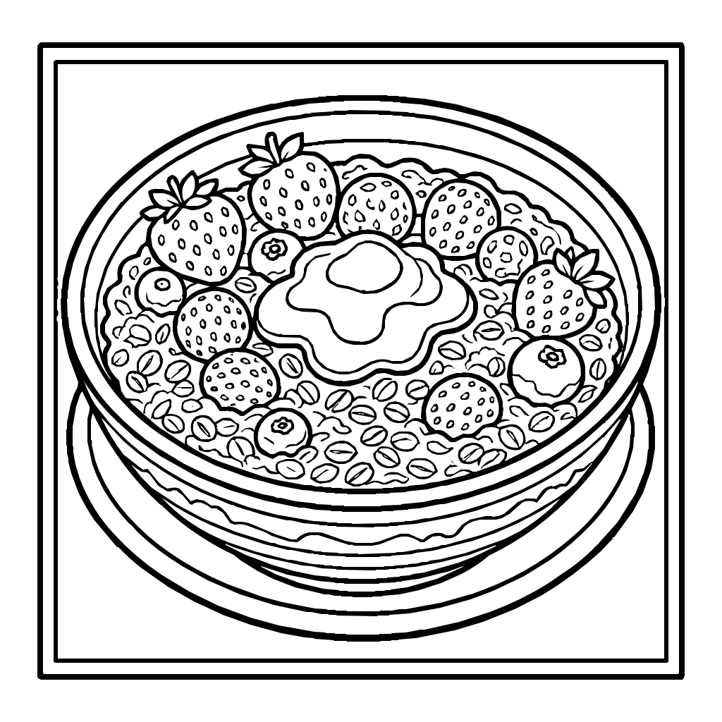 Cozy Oatmeal Berries Cream Coloring Page