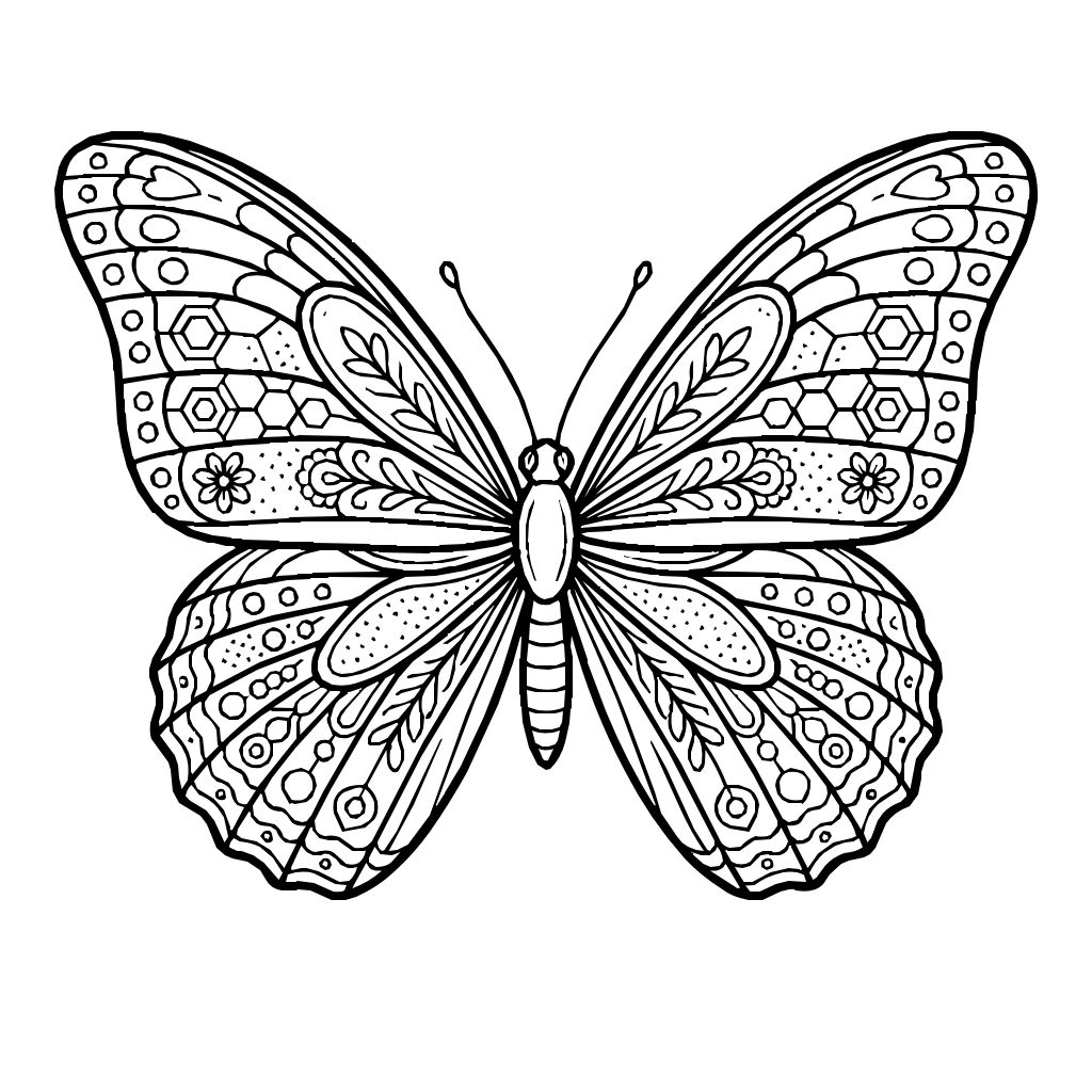 Detailed Butterfly With Wing Patterns Coloring Page