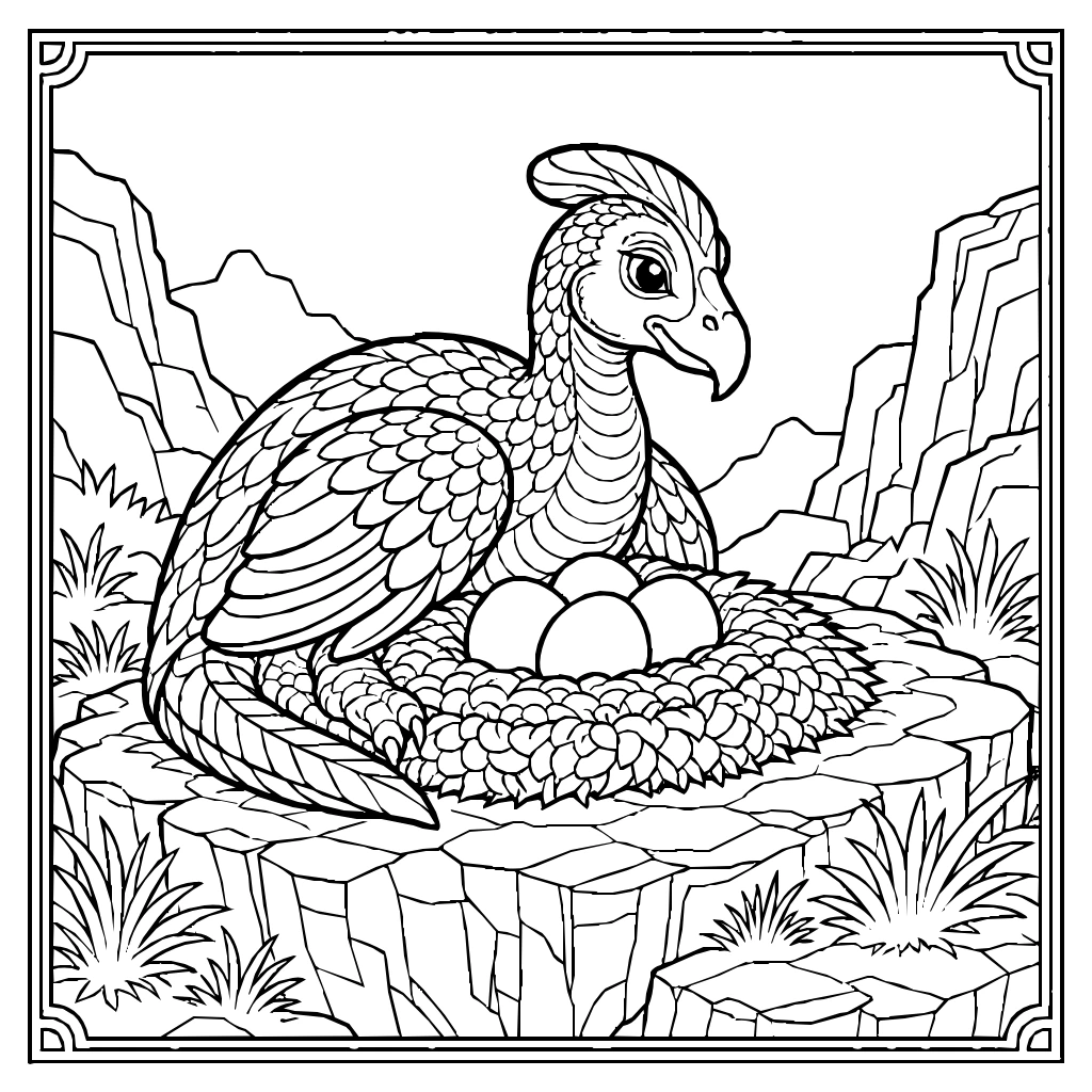 Dino Oviraptor Brooding Nest Coloring Page