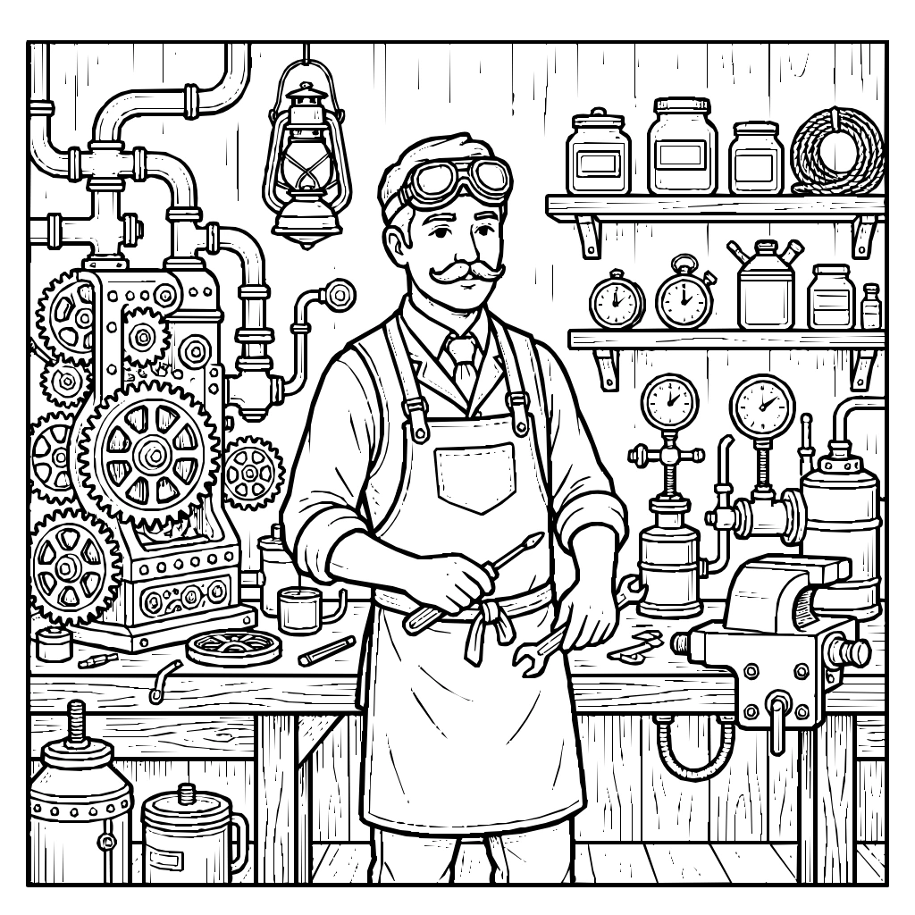 Engineer With Brass Machinery Coloring Page