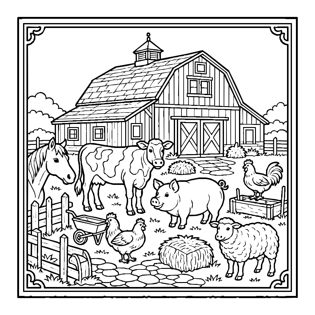 Farm Animals Barnyard Coloring Page