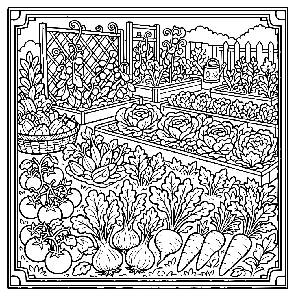 Farm Vegetable Garden Produce Coloring Page