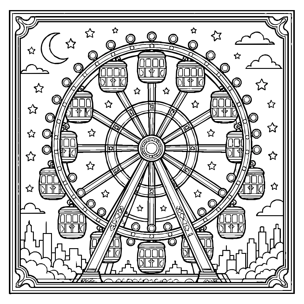 Ferris Wheel Night Coloring Page
