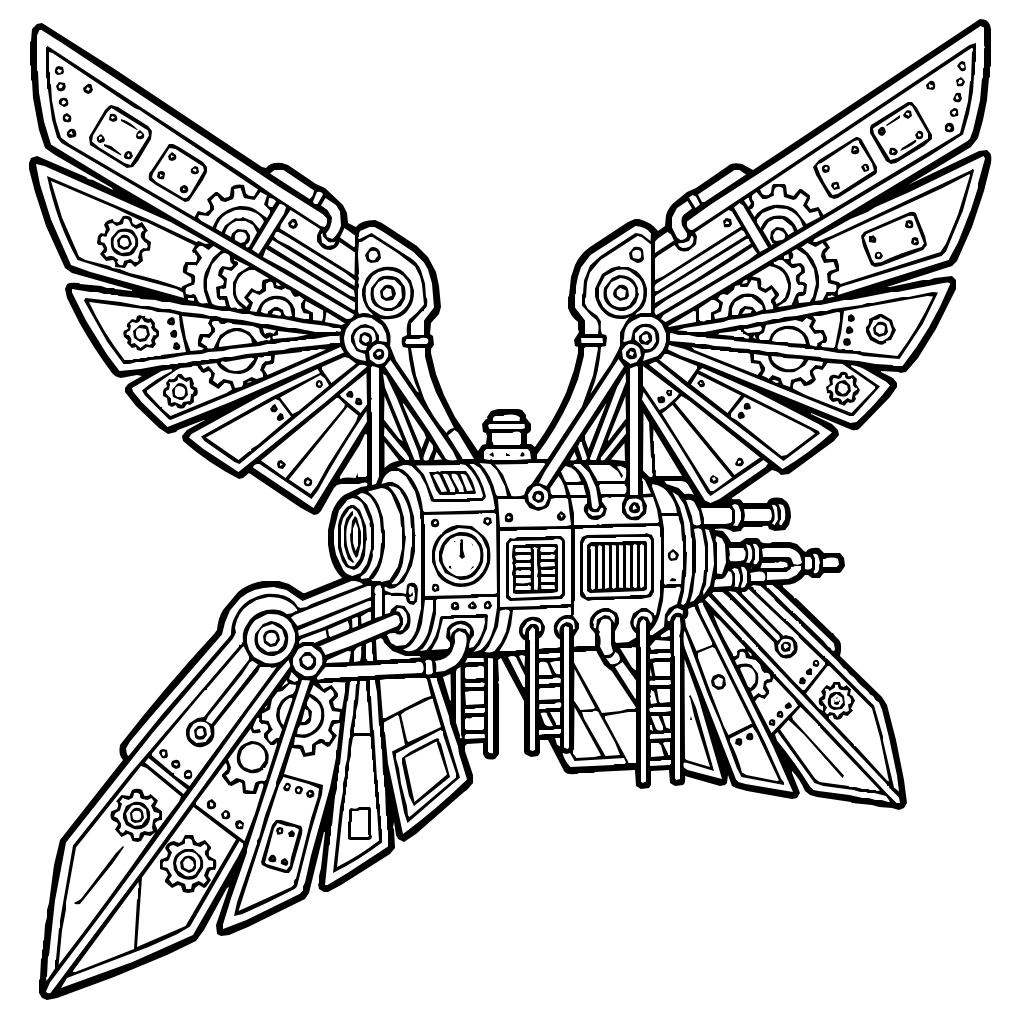 Flying Machine Mechanical Wings Coloring Page