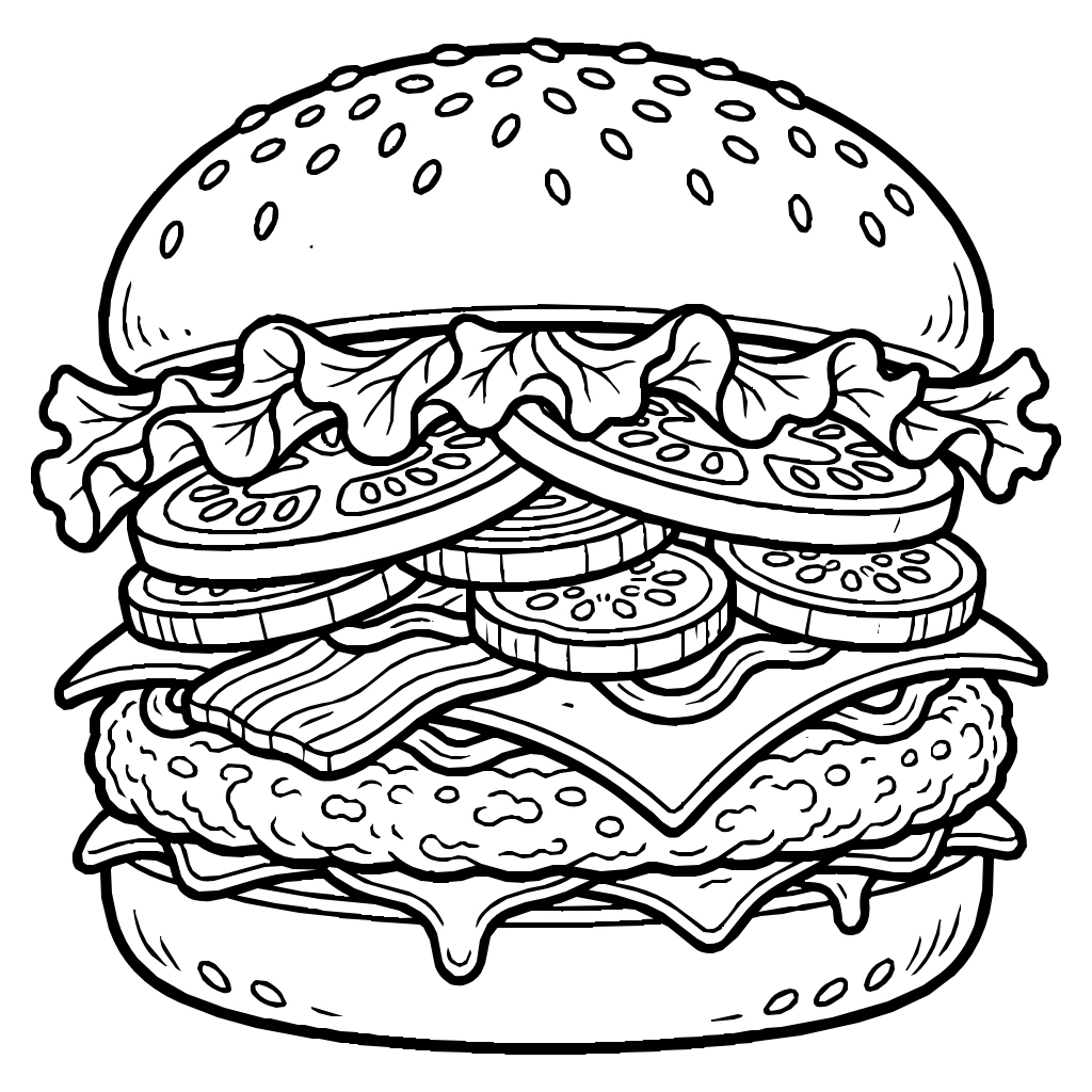 Food Burger All Toppings Details Coloring Page