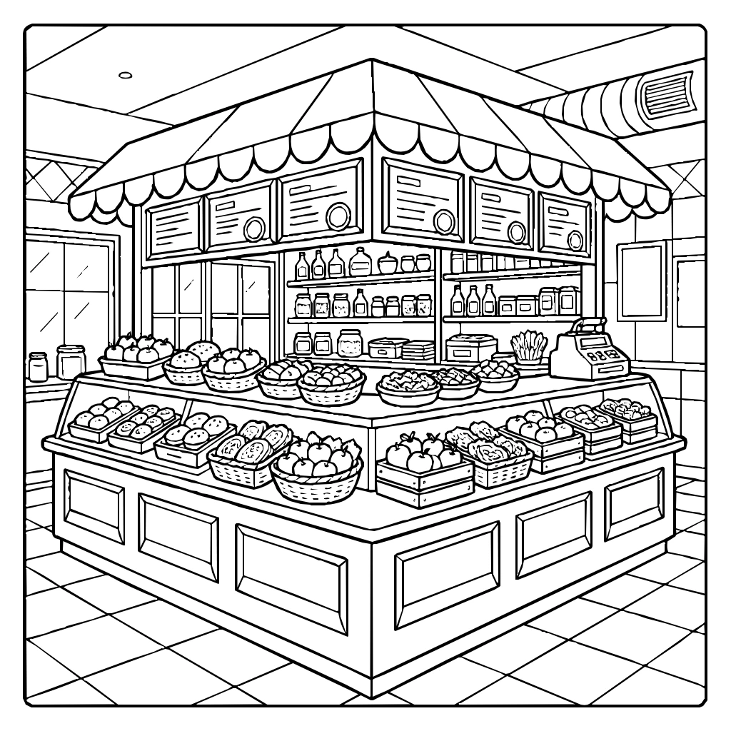 Food Court Stall With Items Coloring Page