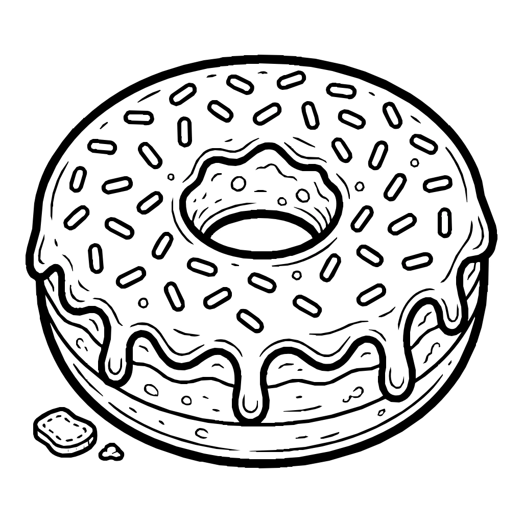 Food Donut Sprinkles Glaze Dripping Coloring Page