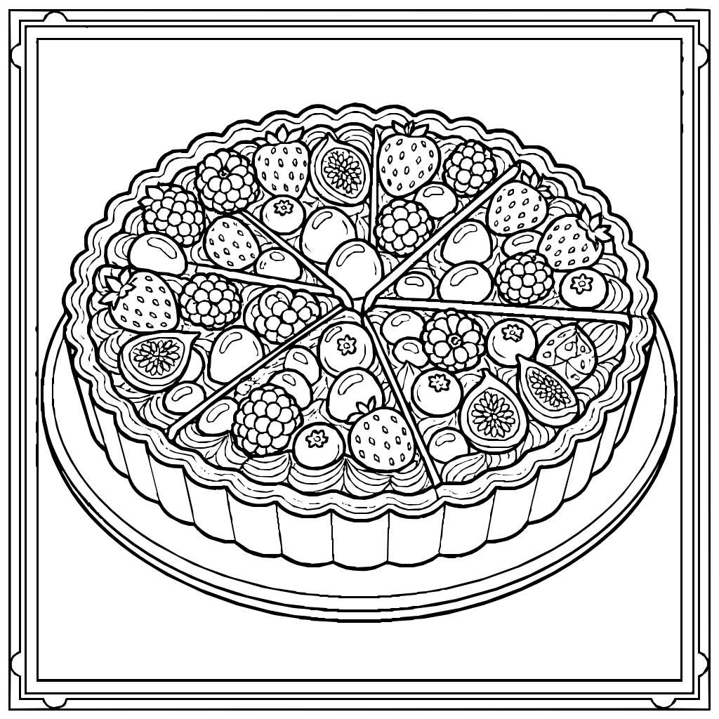 Food Fruit Tart Glazed Berries Coloring Page