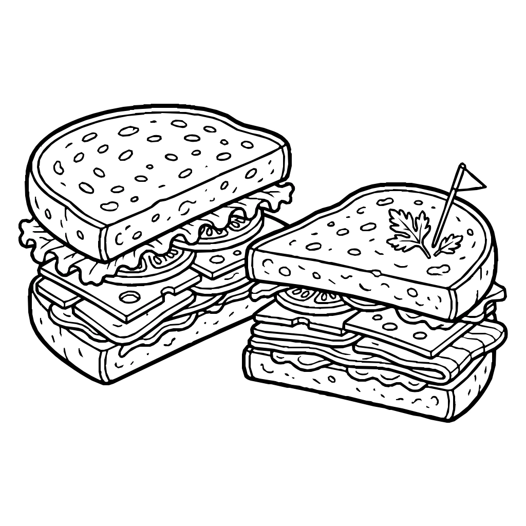 Food Sandwich Cut Diagonal Layers Coloring Page